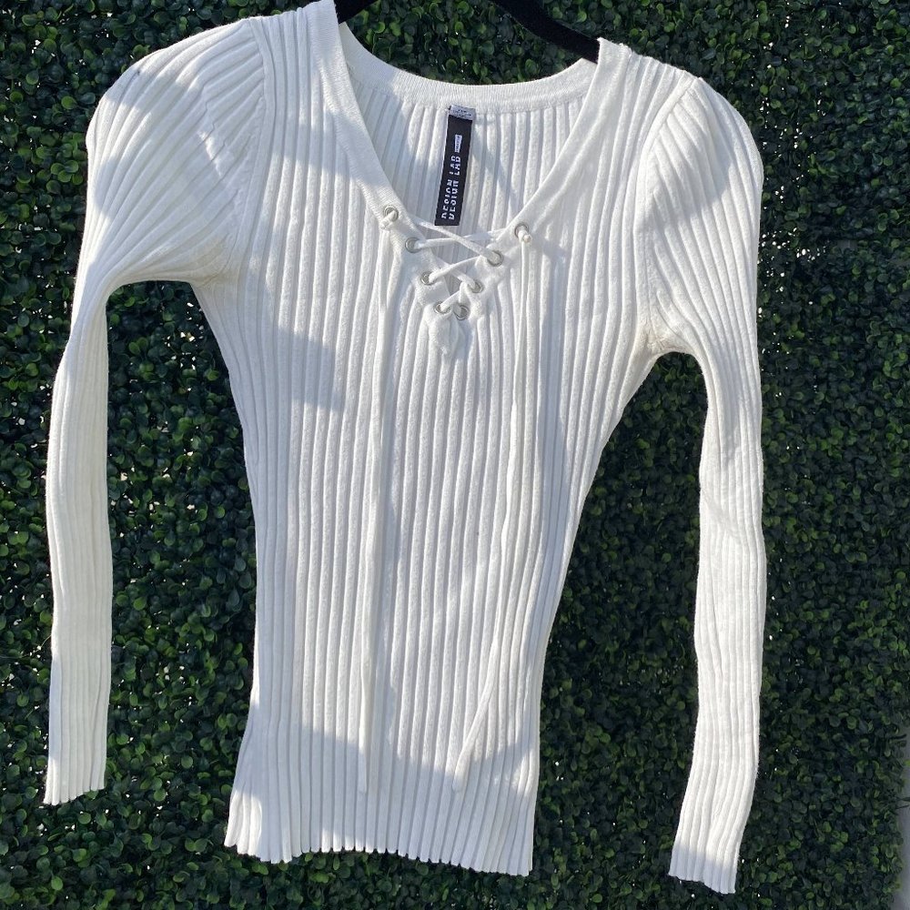 White Long Sleeve Shirt w/ Tie Up Front